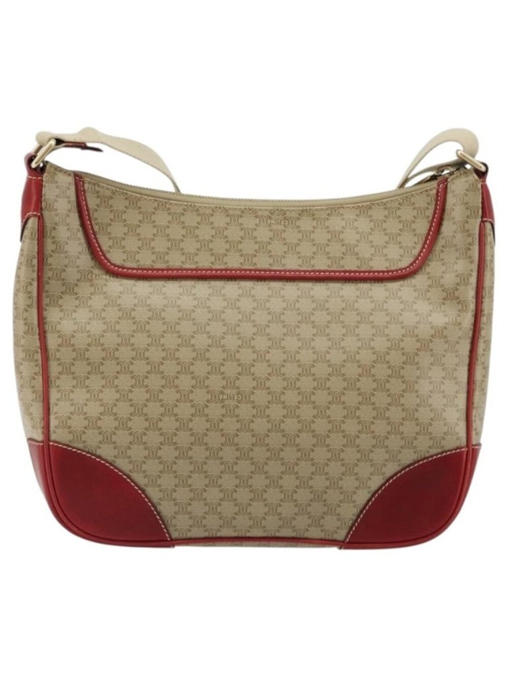 Authentic CELINE Macadam Canvas Shoulder Bag PVC Leather Beige Gold - Picture 3 of 16